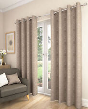Natural / Coffee Saturn Geometric Swirl Lined Polyester Eyelet Ring Top Curtains