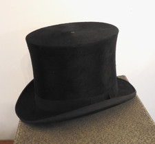 Antique Black Pure Fur Felt Top Hat Size 7 1/4 Mc Queen & Co London with Box