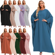 New Muslim Women Kaftan Batwing Sleeve Maxi Dress Dubai Abaya Ramadan Dress Robe
