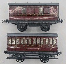 2x VINTAGE HORNBY O GAUGE LMS 1st/3rd PASSENGER COACH & BRAKE/GUARDS VAN C