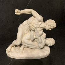 Vintage G Ruggeri The Wrestlers Figural Sculpture Neoclassical Plaster Art Signe