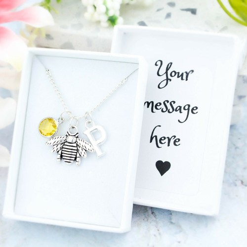 Bee necklace personalised - bee, necklace,