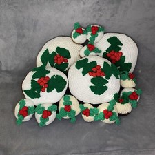 Knitted Christmas Pudding Pillows - Handcrafted Set of 15 - Holiday Decoration