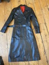 Ladies Black Lambs Leather Long Coat Unworn Incredible Coat Goth Steampunk 