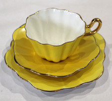 Royal Stuart Spencer Stevenson Harlequin Tea Cup Yellow Trio Set Vintage