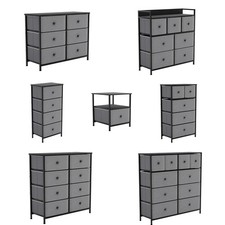 Modern Chorley Fabric Chest of Drawer Dresser Organizer Unit 'UKFR' Grey & Black
