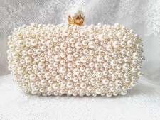 Ivory Pearl Evening Clutch Bag,Beaded Handbag For Formal Event