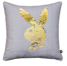 Playboy Live Your Dream Sequin Gold Bunny Sofa Scatter Cushion Cover Silver Grey