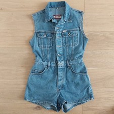 vintage 80s 90s Mustang Denim Sleeveless Vest Playsuit Catsuit S M