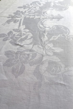 VINTAGE IRISH DAMASK TABLECLOTH ~ FINE WHITE LINEN ROSE DESIGN 69" x 67" ~ VGC