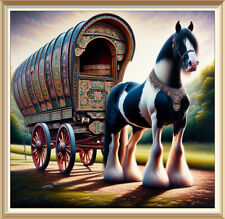 Original Art Print Romany Gypsy Wagon Traveller Bow Top Caravan Shire Horse R40