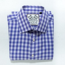 Thomas Pink Men’s Shirt 15.5 Slim Fit Long Sleeve Purple Gingham Check VGC