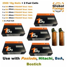 2500 x 45mm Straight 16g Nails + 2 Gas Cell for Paslode IM65/IM250