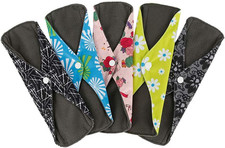 5-Pack Reusable Cloth Pads, Heavy Flow Night, Bamboo Charcoal, Leakproof