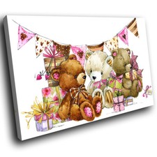 A610 Teddy Bear Brown Pink Red Funky Animal Canvas Wall Art Large Picture Prints