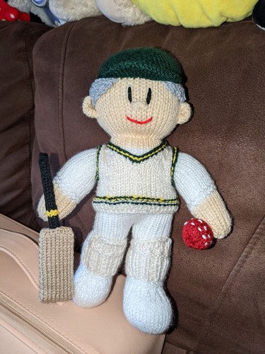 New knitted cricketer doll - cricketer,