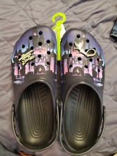 Tinkerbell Crocs Size M10/W12 Shoes Disney Castle New 100 Year Black Super Cute!