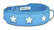 Blue Leather Dog Collar White