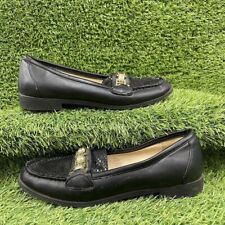 River Island Black Leather Loafers Chain Detail Gold Flats Shoes Size UK 4