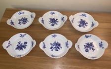 Set of 6 Apilco, France White & Blue Floral Porcelain Small Gratin Dishes