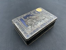 Vintage 1950s Riley's Blue & Silver Colored Toffee Tin with Hinged Lid-Hunters-E