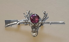 Vintage Silver Tone Stag and Gun Brooch with Purple Stone
