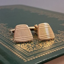 Gold tone cufflinks, engraved lined design, gold plated, LL-310