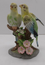 Royal Crown Pair of Green Parakeets Bird Porcelain Figurine 1990 J Byron