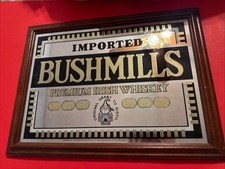 Vintage Old Bushmills Irish Whiskey Mirror with Wooden Framed 15”x20”