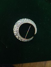 1980's Gold Tone& Crystal  Crescent  Moon Brooch.