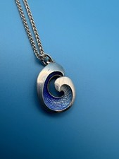 Stunning Sheila Fleet-Style Enamel & 925 Silver Wave Design Pendant & Chain
