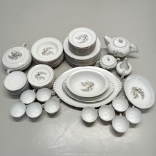 NARUMI Fine China Japan 1950s Silver Pine 79 Pcs Dinner Service for 10 White