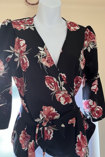 Primark black floral wrap - black, top