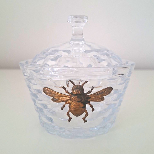 Pressed glass lidded round - pressed,