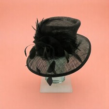 WIDE BRIM FEATHER OCCASION STATEMENT HAT MAD HATTER BLACK VINTAGE