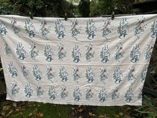 Vintage Bark Cloth Fabric Panel 1950s Ribbed Bark Cloth Floral Repeat Pattern