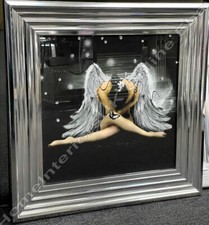 Angel white wings décor pictures with liquid art, crystals & chrome step frames 