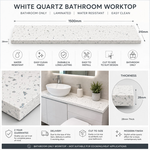 White quartz effect - quartz, bathroom