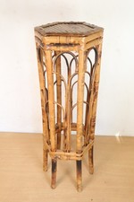 TALL ANTIQUE VINTAGE HEXAGONAL BURNT TIGER BAMBOO PLANT POT STAND SIDE TABLE