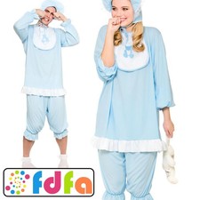 Wicked Big Blue Cry Baby Romper Suit & Bonnet Adults Mens Fancy Dress Costume