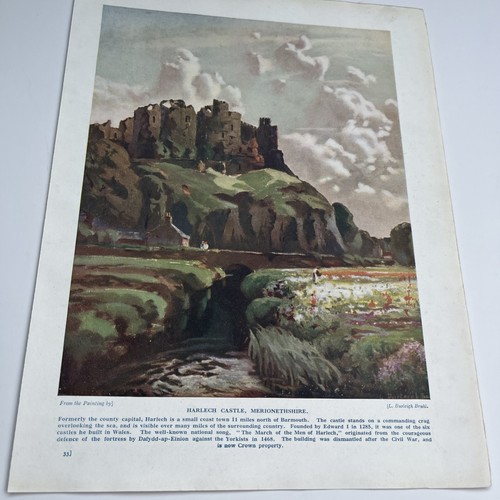 1924 art print harlech - print, castle