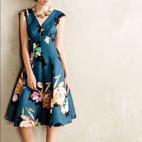 Anthropologie teal floral fit - anthropologie,