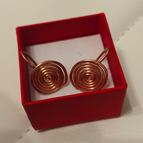 Copper spiral dangle drop hook - spiral,