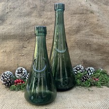 2x Antique Green Glass Cordial