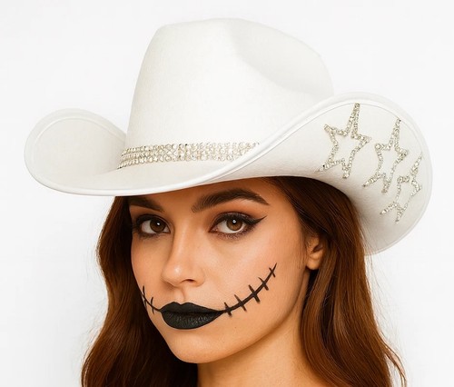 White cowgirl hat pearls - hat,