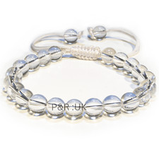 Clear quartz Bracelet 8mm Beads - Adjustable Macrame String Natural Gemstone Jew