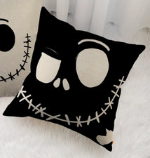 Black Nightmare Before Christmas Jack Skellington  Linen Cushion Cover 18" x 18"