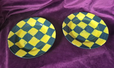 Pair of Iden Pottery Green & Yellow Harlequin Check Plates
