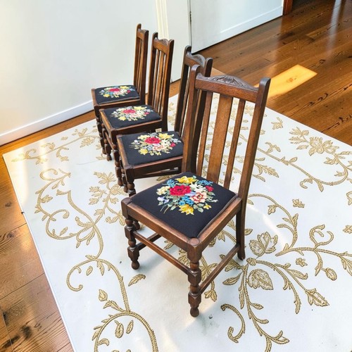 Four antique oak upholstered - four,