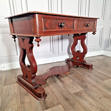 Antique Solid Wood Library Writing Table Console Office Desk Drawers - Mahogany